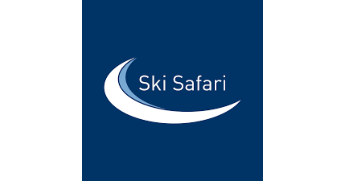 The Ski Safari logo featuring a swoosh-shaped white curve on a dark blue background with the words "Ski Safari" in the center.